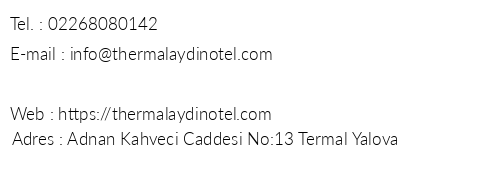 Thermal Aydn Hotel telefon numaralar, faks, e-mail, posta adresi ve iletiim bilgileri
